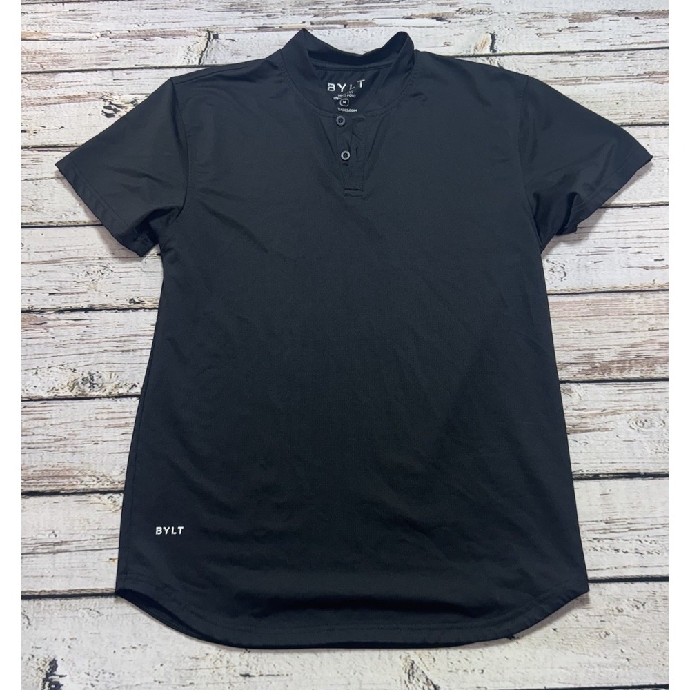BYLT Drop Cut Stealth Polo Mens Medium Solid Black Blade Collar Performance Golf